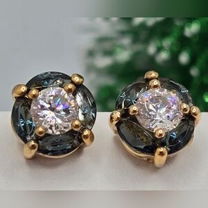 Vintage Avon Faux Sapphire & Cubic Zirconia Gold-Tone Stud Earrings Petite NWOT